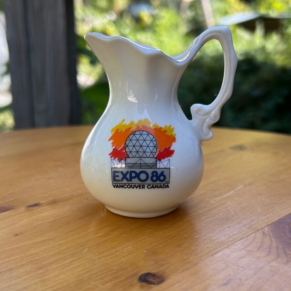 Vintage Mini Pitcher Souvenir Vancouver Canada Expo 86 Small White MCM